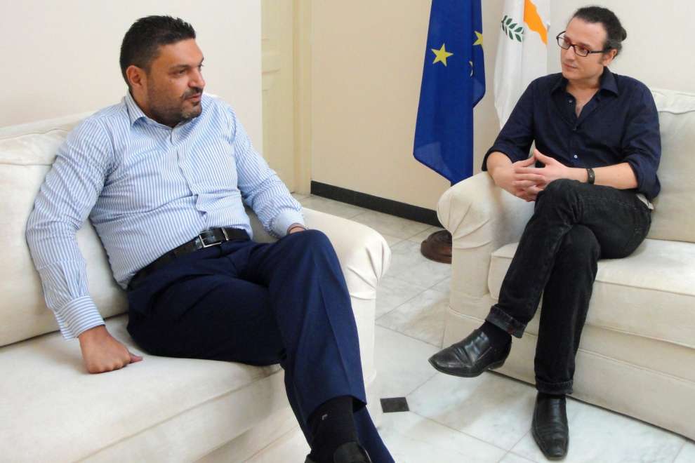 The Minister of Interior, Constantinos Petrides, with the journalist Dimitris Scribas.