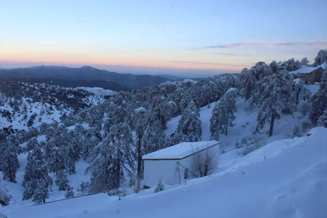 View from Troodos mountain, snow