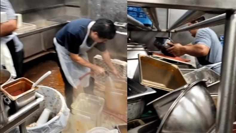 Λαντζιέρης έπαθε πλάκα όταν βλέπει τις στοίβες των πιάτων που πρέπει να καθαρίσει VIDEO