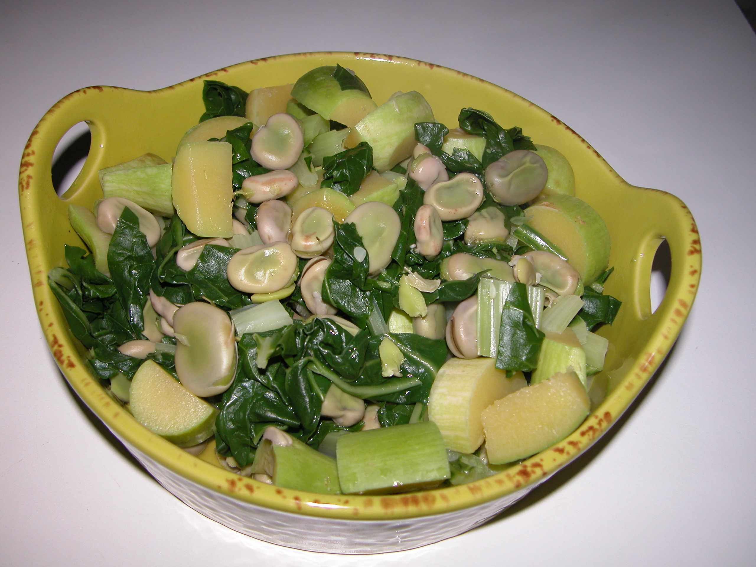 Fresh Broad Beans with Swiss Chard and Tromboncino Courgette